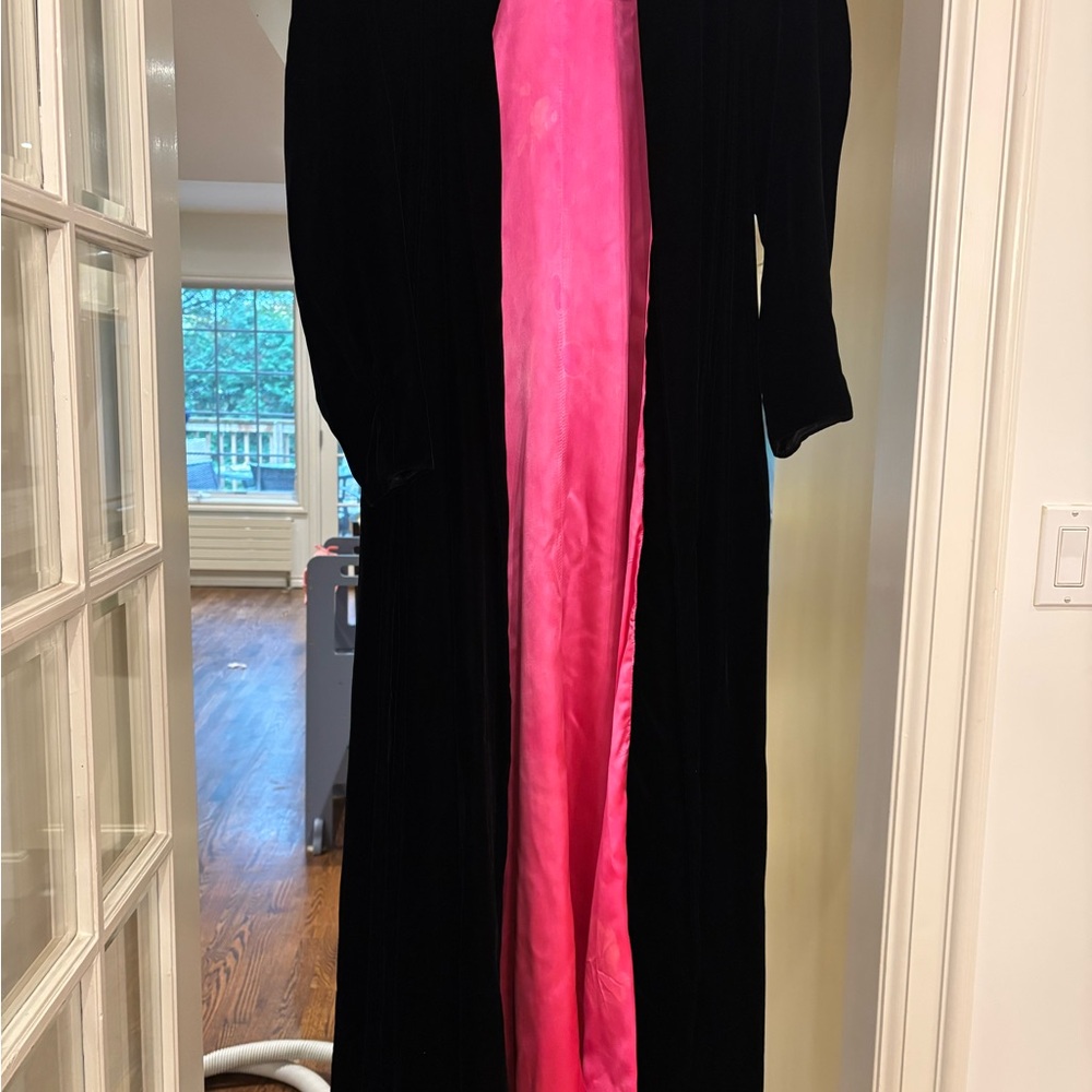 Victor Costa Black Velvet Coat with Pink Interior
